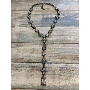 BaubleBar Y faux Antiqued Necklace crystal Rhinestones frosted  16" Drop